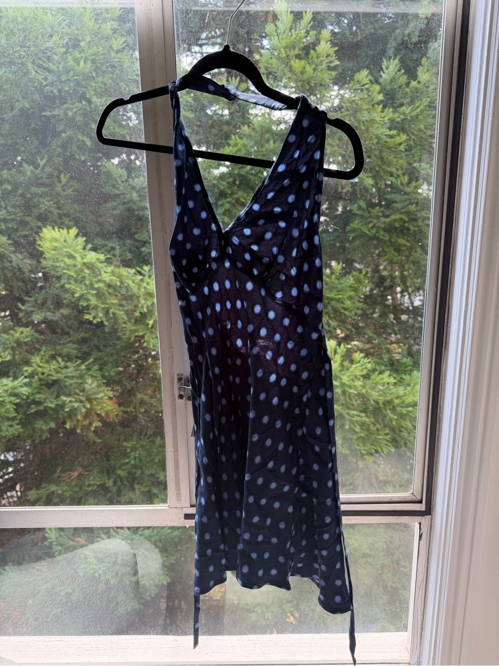 Reformation Navy and Light Blue Polka Dot Halter Slip